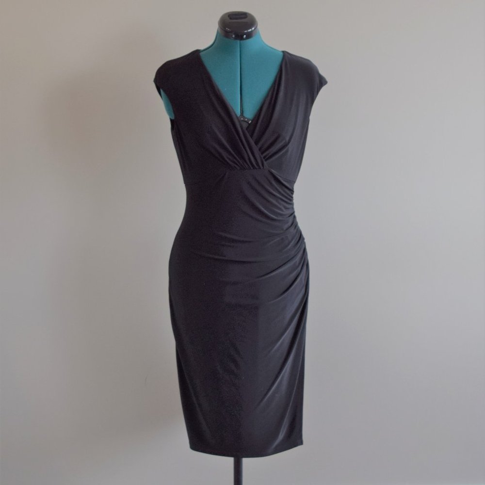 MOVING SALE- Side Ruched V-Neck Sleeveless Black Jersey Dress